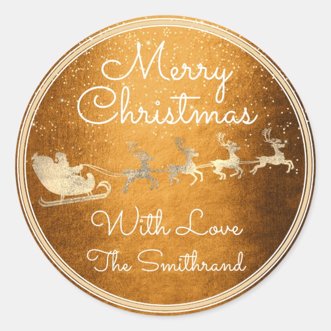 Merry Christmas From Santa Reindeer Sleight Honey Classic Round Sticker (Front)