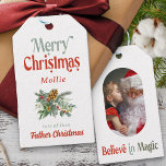Merry Christmas From Santa Rounded Lozenge Photo Gift Tags<br><div class="desc">Merry Christmas kids photo christmas gift tag from Santa or Father Christmas (edit to your preference) with custom photo on the back. The design features your custom photo, personalized text and, you can also change the colour of the typography and the background. Your photos are displayed in 16:9 portrait format...</div>