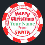 Merry Christmas from Santa Special Delivery Classic Round Sticker<br><div class="desc">These festive, Christmas themed sticker gift tags feature an outer frame with swirled a red and white peppermint candy design. The phrase "Special delivery from the North Pole" is printed in a circular pattern around the text area. The greeting "Merry Christmas" is printed at the top of the sticker in...</div>