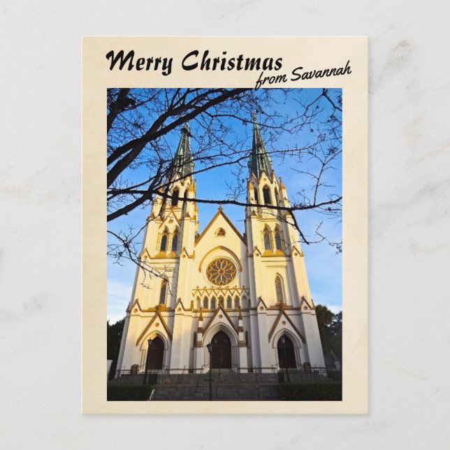Merry Christmas from Savannah Cathedral of St John Holiday Postcard (Front)
