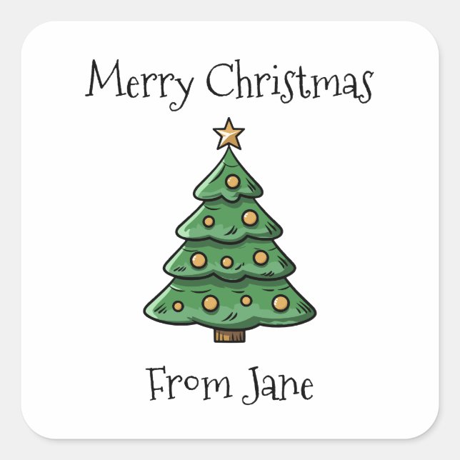 Merry Christmas from Simple Minimalist Tree Square Sticker (Front)