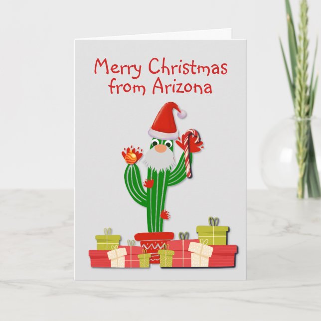"Merry Christmas From (State) Saguaro Cactus Santa Holiday Card (Front)