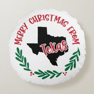 Merry Christmas From Texas US Red Green White Round Pillow