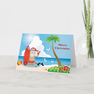Merry Christmas from the Beach Santa Warm Wishes Holiday Card