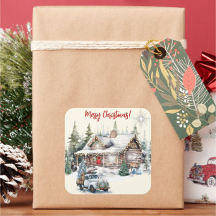 Merry Christmas from the Cabin Holiday Card Square Sticker