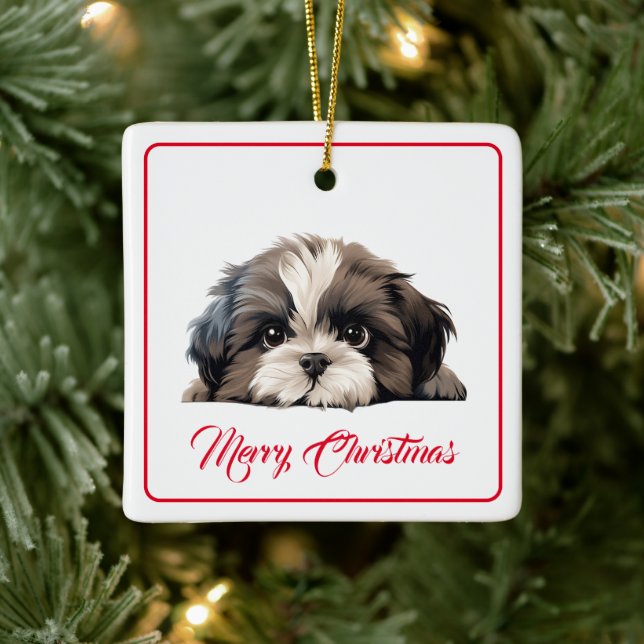 Merry Christmas from the Dog Ceramic Ornament (Tree)