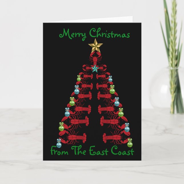Merry Christmas from the East Coast lobster tree Holiday Card (Front)