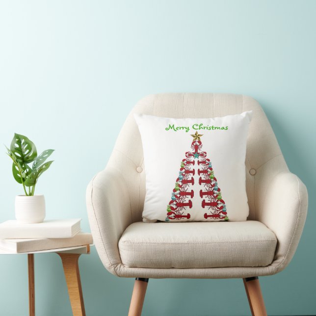Merry Christmas from the East Coast lobster tree   Throw Pillow (Chair)