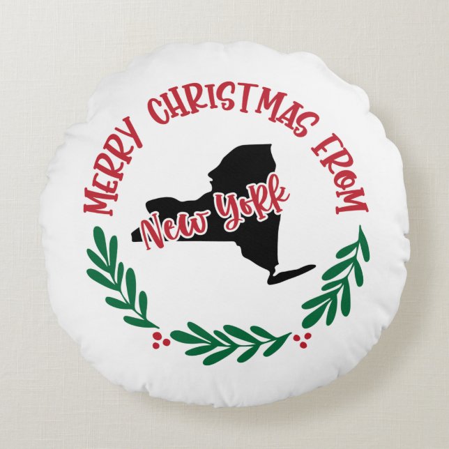 Merry Christmas From the New York Round Pillow (Front)