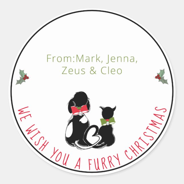 Merry Christmas From the Pets Personalized Favour Classic Round Sticker (Front)