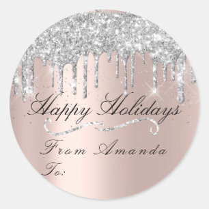 Merry Christmas From To Holidays Grey New Rose Classic Round Sticker