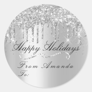 Merry Christmas From To Holidays Spark Grey New Ye Classic Round Sticker