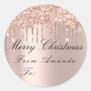 Merry Christmas From To Holidays Spark Rose Confet Classic Round Sticker