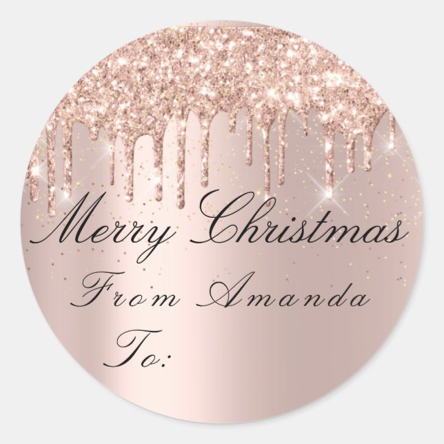 Merry Christmas From To Holidays Spark Rose Confet Classic Round Sticker (Front)