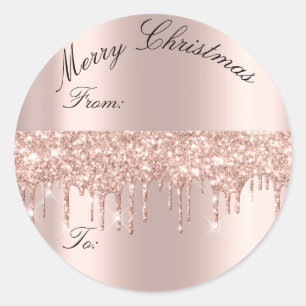 Merry Christmas From To Holidays Spark Rose Gold Classic Round Sticker