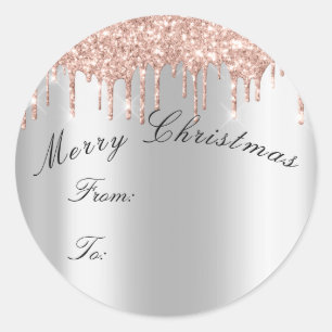 Merry Christmas From To Holidays Spark Rose Grey Classic Round Sticker