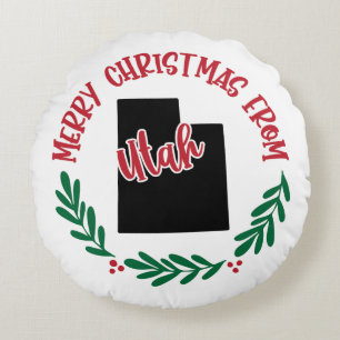 Merry Christmas From Utah US Red Green White Round Pillow