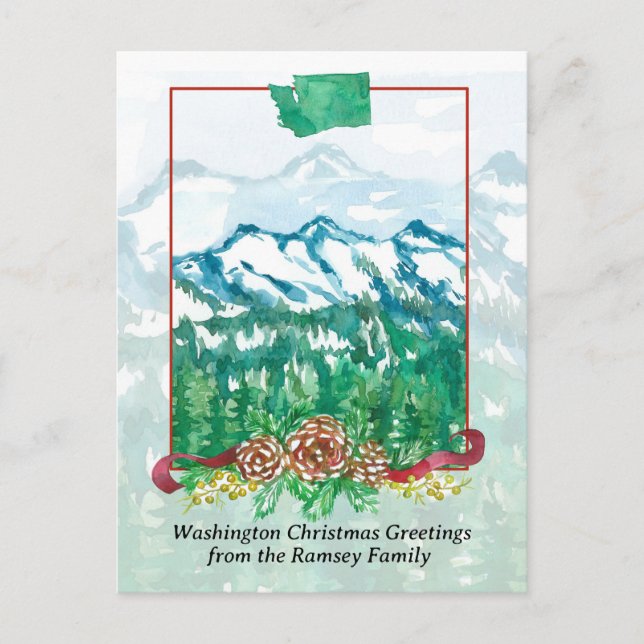 Merry Christmas from Washington Mt. Rainier Snow Holiday Postcard (Front)