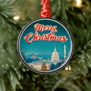 Merry Christmas From Washington Vintage Retro Metal Ornament