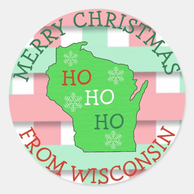 Merry Christmas from Wisconsin Cute Snowflakes Classic Round Sticker (Front)