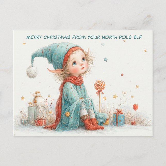 Merry Christmas from Your North Pole Elf | Cute Holiday Postcard (Front)