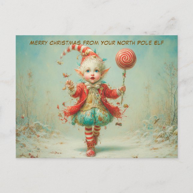 Merry Christmas from Your North Pole Elf | Cute Holiday Postcard (Front)