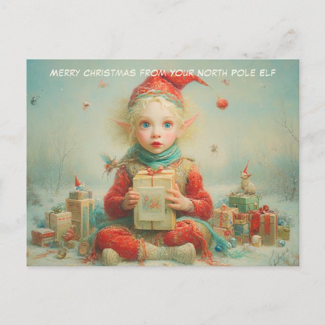 Merry Christmas from Your North Pole Elf | Cute Holiday Postcard (Front)
