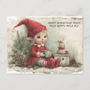 Merry Christmas from Your North Pole Elf   Cute Holiday Postcard