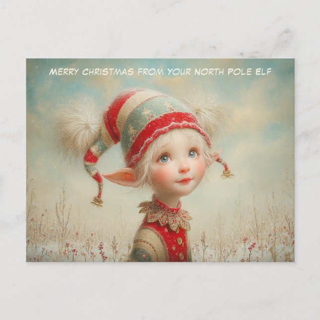 Merry Christmas from Your North Pole Elf | Cute Holiday Postcard (Front)