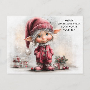 Merry Christmas from Your North Pole Elf   Cute Holiday Postcard