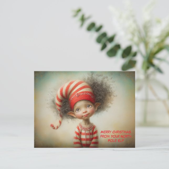 Merry Christmas from Your North Pole Elf | Cute Holiday Postcard (Standing Front)