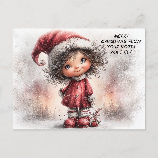 Merry Christmas from Your North Pole Elf | Cute Holiday Postcard (Front)