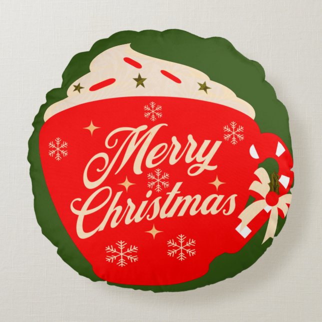 Merry Christmas Frosting Snowflakes Sprinkles   Round Pillow (Front)
