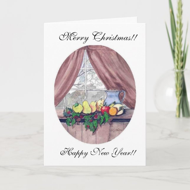 Merry Christmas Fruit and Pitcher Holiday Card (Front)