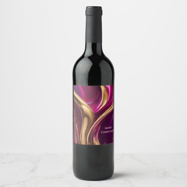 Merry Christmas- Fuchsia Purple and Gold Wine Label (Front)