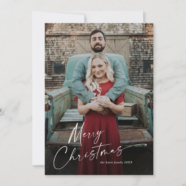 Merry Christmas full bleed portrait photo holiday Card (Front)
