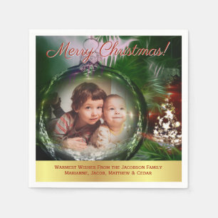 Merry Christmas Fun Bauble Ornament Picture Frame Napkin