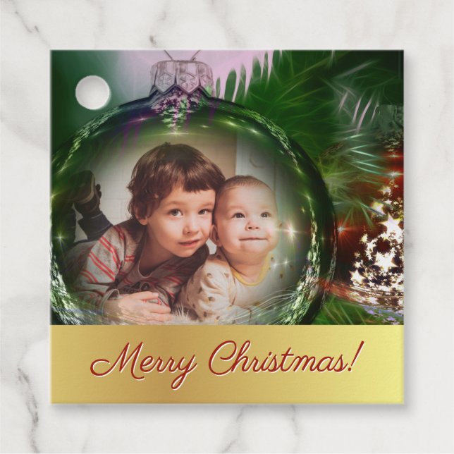 Merry Christmas! Fun Bauble Photo Frame Gift Tag (Front)