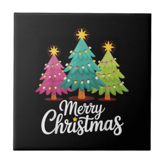 Merry Christmas Fun Colourful Christmas Tree Desig Tile