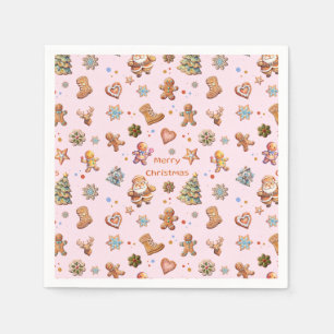 Merry Christmas Fun Cute Gingerbread Pink Napkin