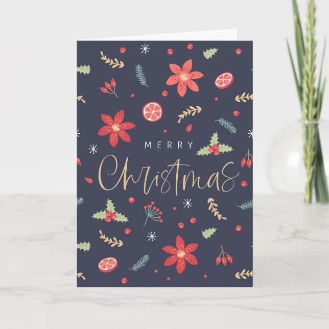 Merry Christmas Fun Floral Holiday Card (Front)
