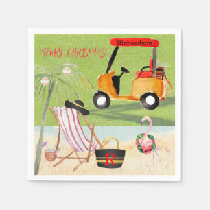 Merry Christmas Fun Golf Beach Flamingo Napkin