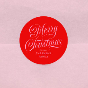 Merry Christmas fun pink and red personalized Classic Round Sticker