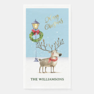 Merry Christmas Fun Reindeer Personalized Napkin