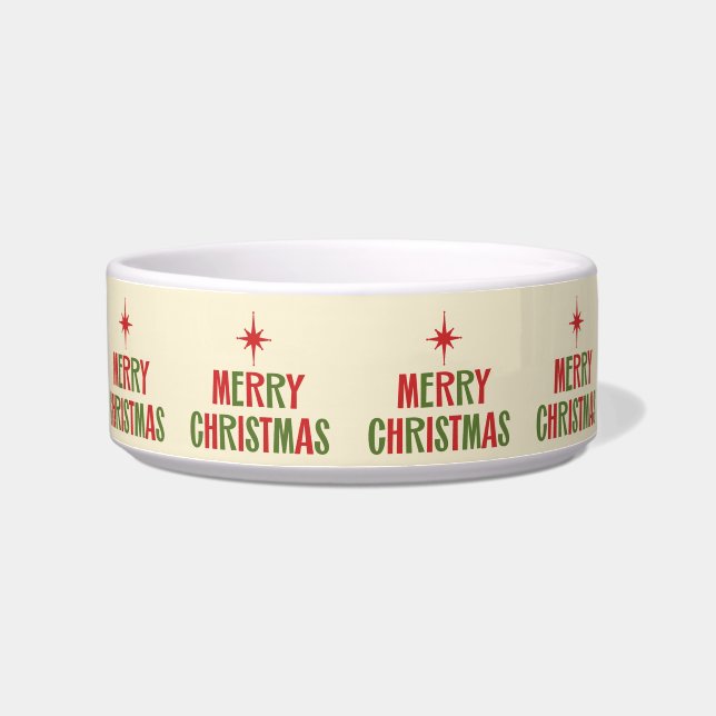 Merry Christmas Fun Retro Lettering Red and Green Bowl (Left)