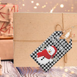 Merry Christmas Fun Snowman Cartoon Black Plaid Gift Tags<br><div class="desc">This fun snowman will bring a smile to everyone's face as he wishes them Merry Christmas. Placed on a black and white buffalo check,  this gift tag is simple and classic. This label can be customized with your name and message on the back.</div>
