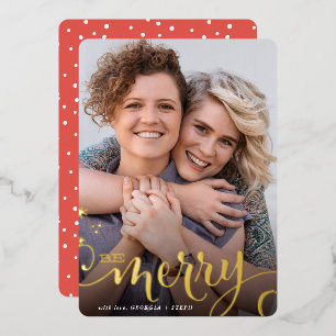 MERRY CHRISTMAS fun sparkly cute fun calligraphy Foil Holiday Card