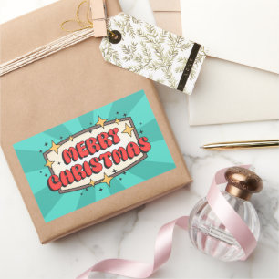 Merry christmas funky text, groovy retro cartoon sticker