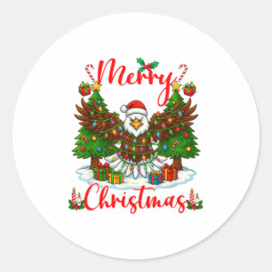 Merry Christmas Funny Bald Eagle Lover Xmas Lights Classic Round Sticker