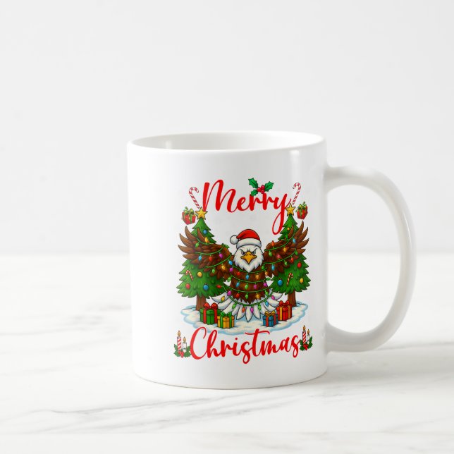 Merry Christmas Funny Bald Eagle Lover Xmas Lights Coffee Mug (Right)
